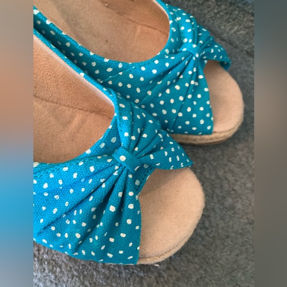 Easy Street RETRO Platform Espadrilles sz 7 TURQUOISE POLKA DOT like New FAB!!! - Picture 5 of 7